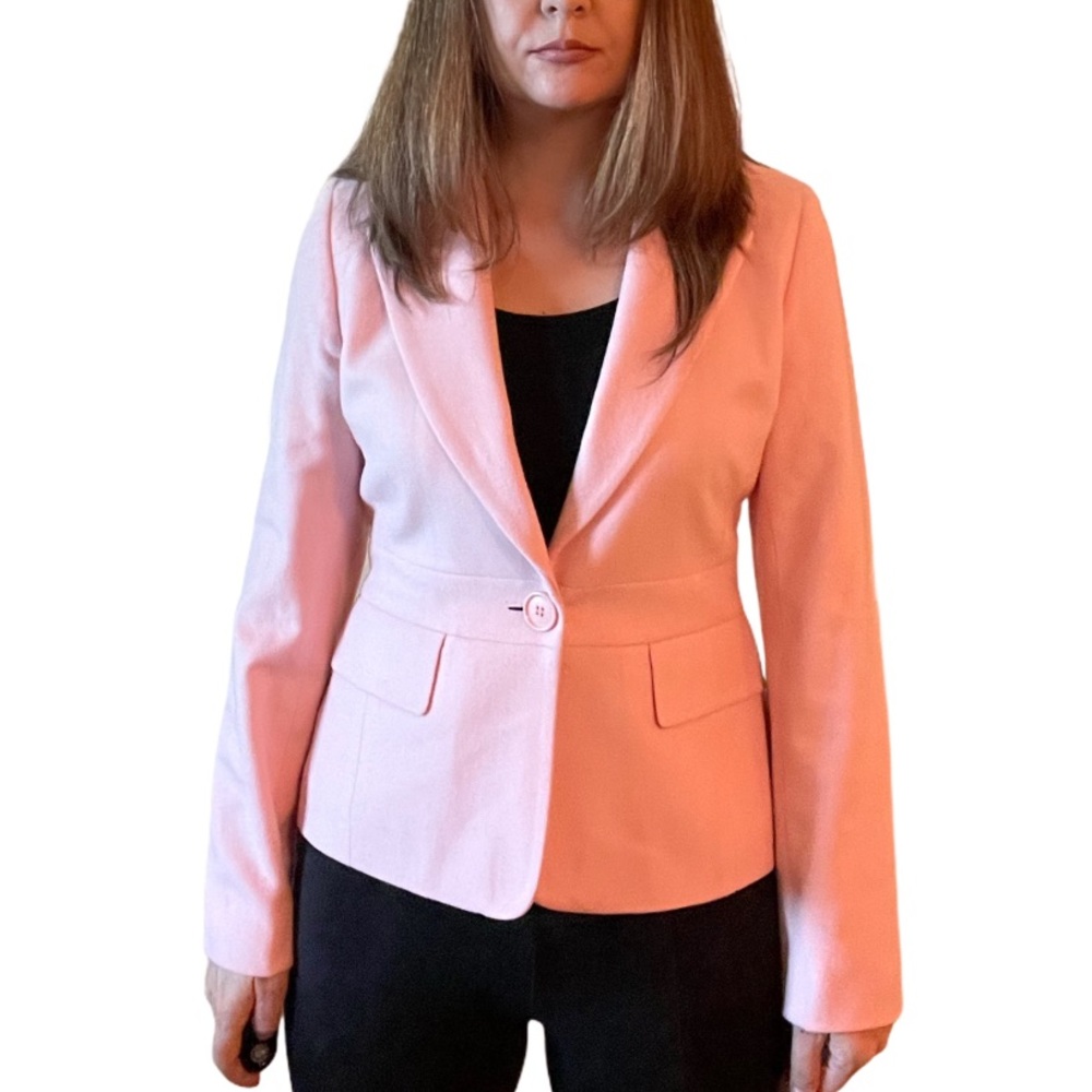 Loft Light Pink One-Button Wool Blazer Jacket 6 - image 2
